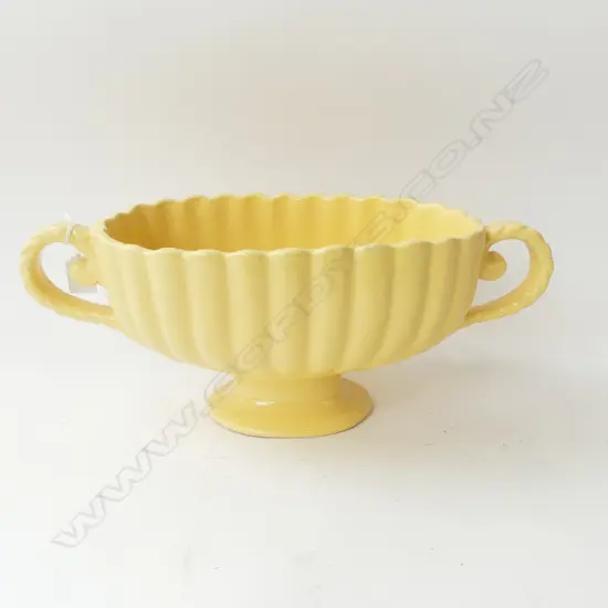 YELLOW GLAZED FOOTED  POTTERY CENTREPIECE W.470mm