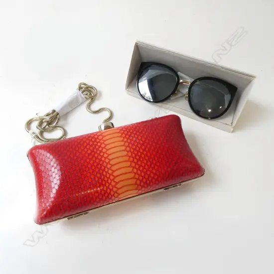 RED OROTON EVENING BAG + CASED SUNGLASSES, AOJO 'FITS YOU'