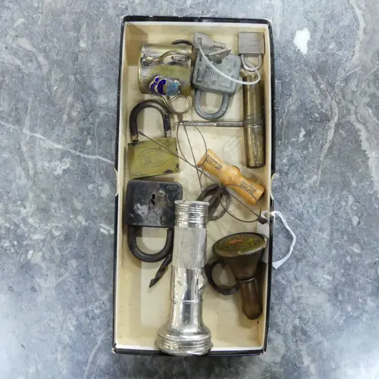 ASSTD. COLLECTIBLES PADLOCKS, TORCH, VICTORY CUP, SCREWDRIVER ETC
