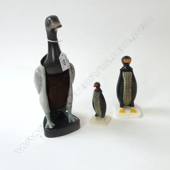 3 VINTAGE PLASTIC GRADUATING STANDING BIRD CLOTHES BRUSHES. tallest 275mm