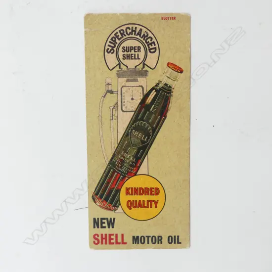 VINTAGE SHELL OIL ADVERTISING CARD 'SUPERCHARGED' 210 x 90mm