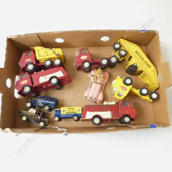 4 CORGI & 5 TONKA TRUCKS, MISS PIGGY, HORNE LANE BREWERY ETC 