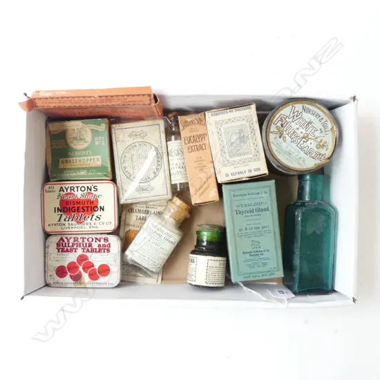 ANTIQUE & VINTAGE PHARMACEUTICAL BOTTLES, TINS, ETC 