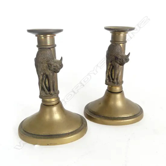 PAIR BRASS CAT CANDLESTICKS H.140mm