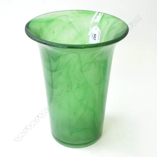 HEAVY MOTTLED GREEN VASE w FLARED LIP. 240mm