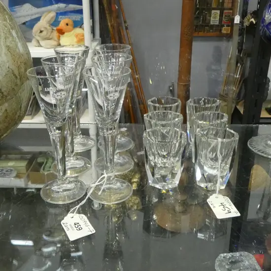 12 SHOT GLASSES, 6 MURANO & 6 NORWEGIAN AALBORG AKAVIT