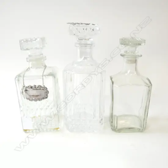 THREE CUT GLASS DECANTERS; 1 PORT, 1 BRANDY, 1 DANSKE MOBLER H.230mm
