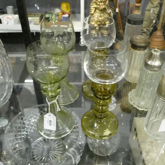 4 ANTIQUE ORNATE WINE GLASSES c1900 H180mm