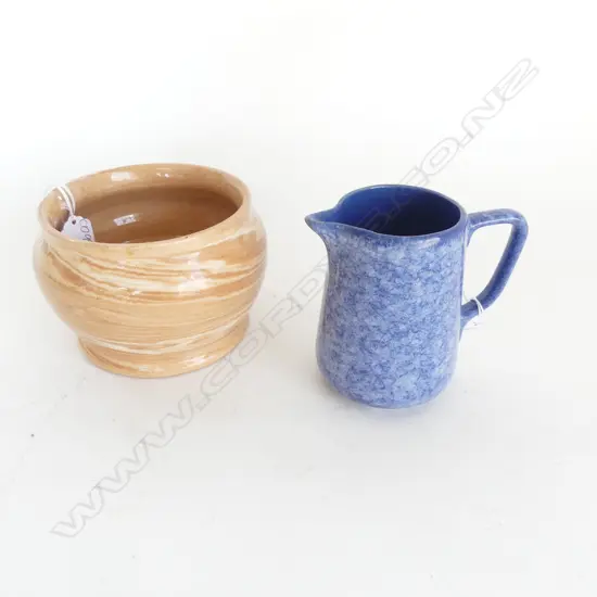 TEMUKA BLUE SPNGEWARE JUG H. 105mm & AGATE BOWL Dia 130mm