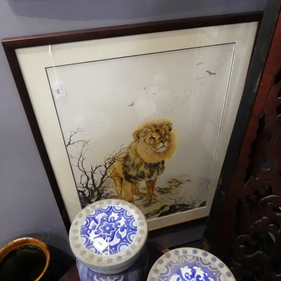 LOUISE GRAY, LION, ACRYLIC, SIGNED 2012, 690x480mm