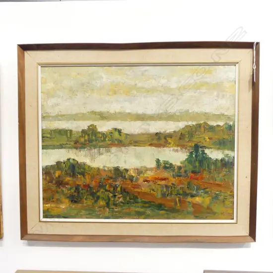 JUNE SHIEFF, ABSTRACT LANDSCAPE, OIL ON BOARD 1976 395x495mm