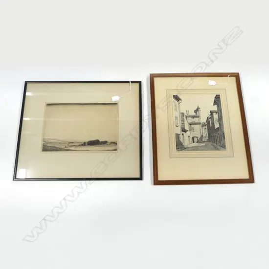 2 ETCHINGS; IAN STRANG 'LE PUY' 1931 PENCIL DRAWING 280x225mm ANTHONY RAINE BARKER (1880-1960) LANDSCAPE ETCHING 245x345