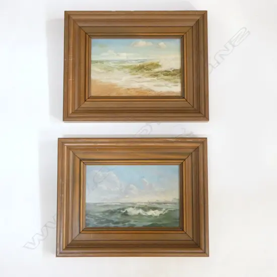 2 UNSIGNED FRAMED OILS, OCEAN SCENES, 140x220mm