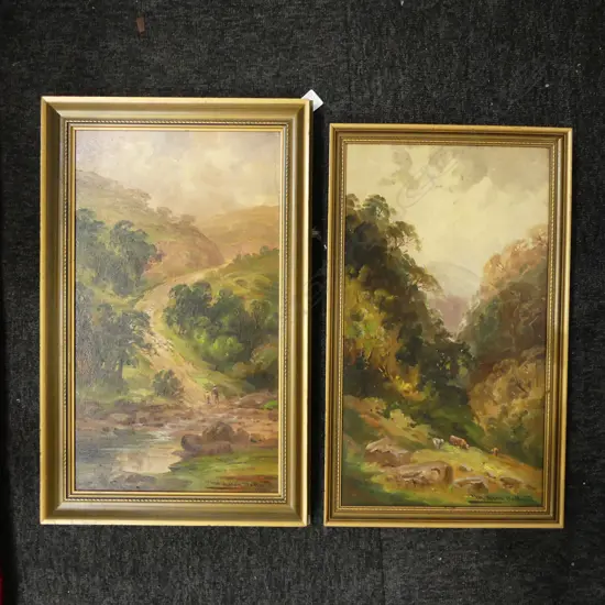 2 W. ALLEN BOLLARD OIL ON BOARD LANDSCAPES, 1913/4 470x270mm