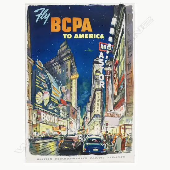 VINTAGE POSTER 'Fly BCPA TO AMERICA BRITISH COMMONWEALTH PACIFIC AIRLINES' by Keith Howland 730 x 485mm