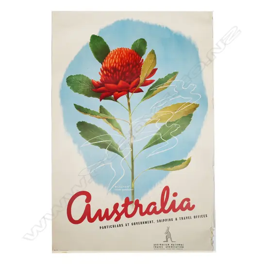 VINTAGE POSTER  'Waratah Australia' 1930 by Sellheim 1000 x 630mm. detailed lower left 'No.113 Litho McLarens Melbourne'