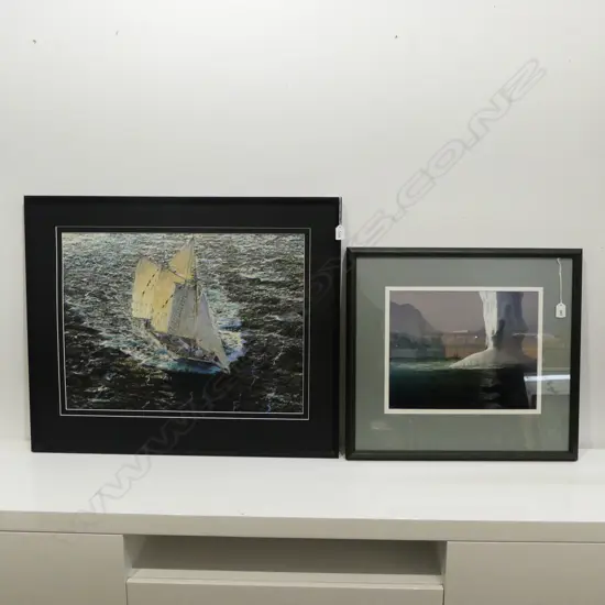 DAVID BARKER SAILBOAT PASTEL (NO GLASS) 460x615mm + SAILBOAT IN ANTARCTICA PHOTO 300x375mm