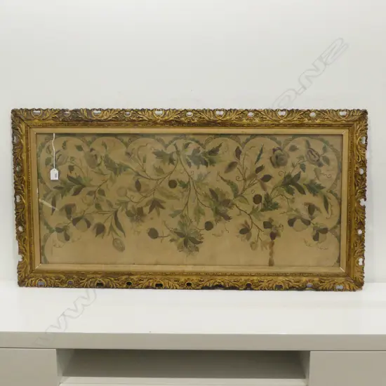 ANTIQUE FLORAL EMBROIDERY 430x980mm, GILT FRAME