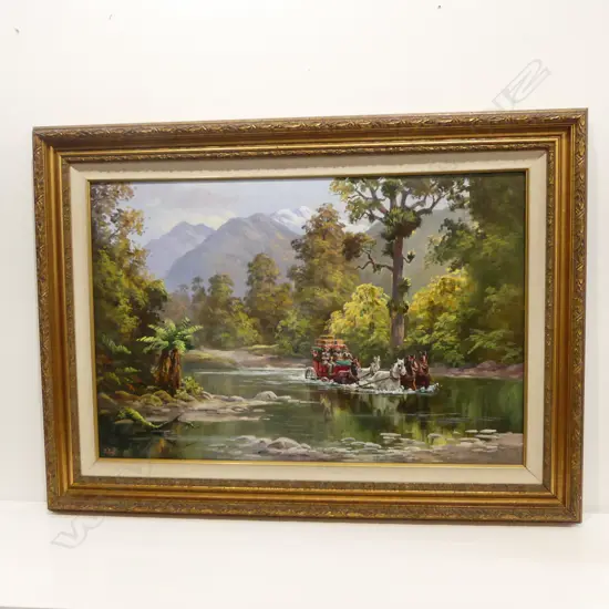 ERNEST PAPPS 'WEST COAST STAGE' OIL ON BOARD 600x900mm