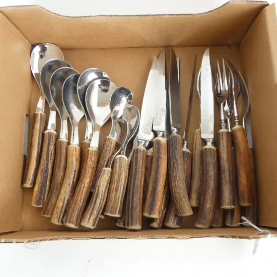24 PCS ANTLER HANDLED CUTLERY by SOLINGEN GERMANY