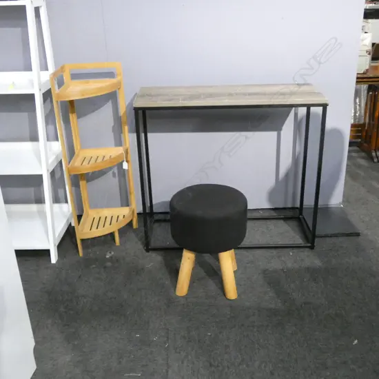 MODERN SIDE TABLE, MODERN CORNER SHELF & MODERN UPHOLSTERED STOOL