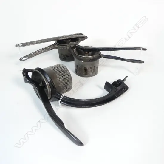 1468/2723/ 3 VINTAGE RICE POTATO STRAINERS 1 BENCH MOUNTED L310MM