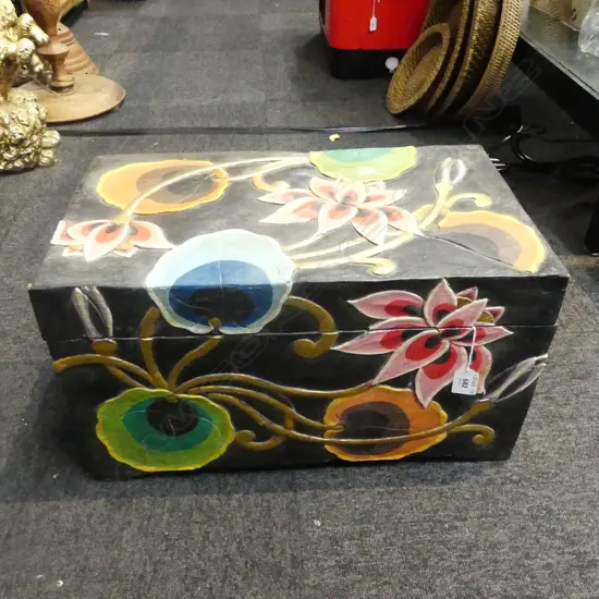 COLOURFUL PAINTED STORAGE BOX (INDONESIAN?) 480 x 270 X 270mm