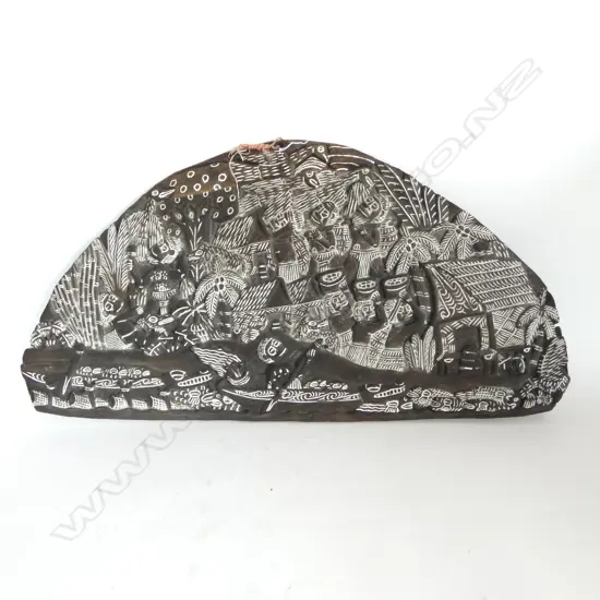 CARVED PNG VILLAGE BOARD CANOES & CROCS H500 L960MM