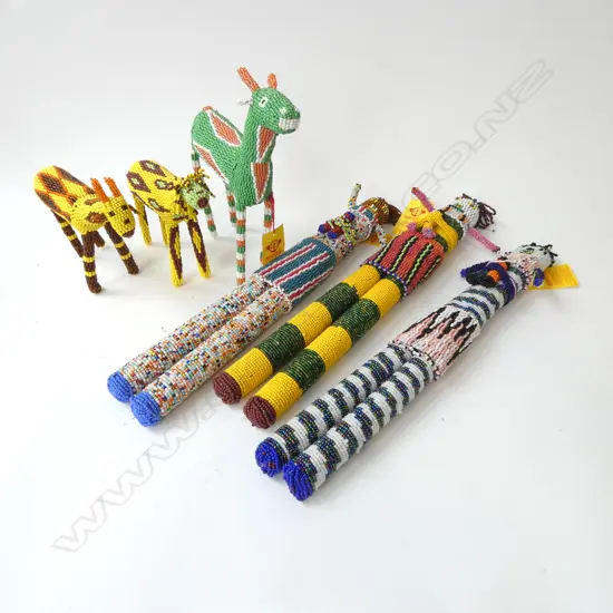 6 SOUTH AFRICAN BEADED PCES; 3 FIGURES H.470mm, 3 ANIMALS