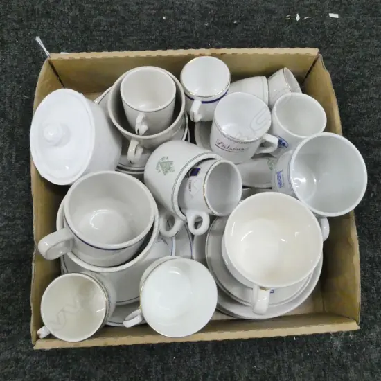 ASST. CRESTED HOTEL WARE; CUPS ETC