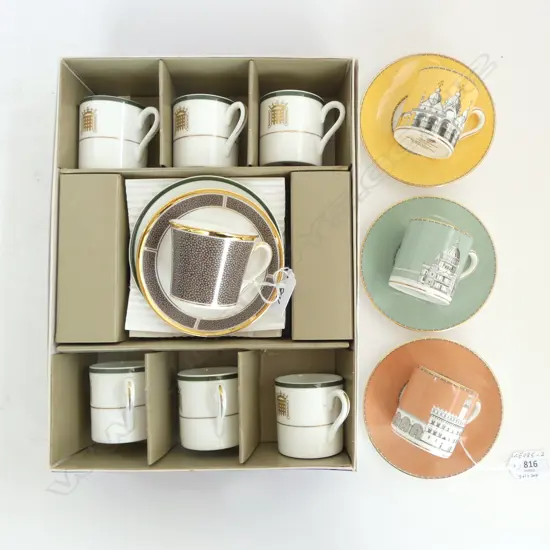 WEDGWOOD BONE CHINA DEMITASSE C/S, SET 6 'HOUSE of COMMONS', 3 'GRAND TOUR COLLECTION' & 1 'SHAGREEN'