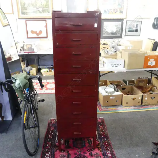 RED PAINTED 10 DRAWER TALL BOY 480x410x1700mm