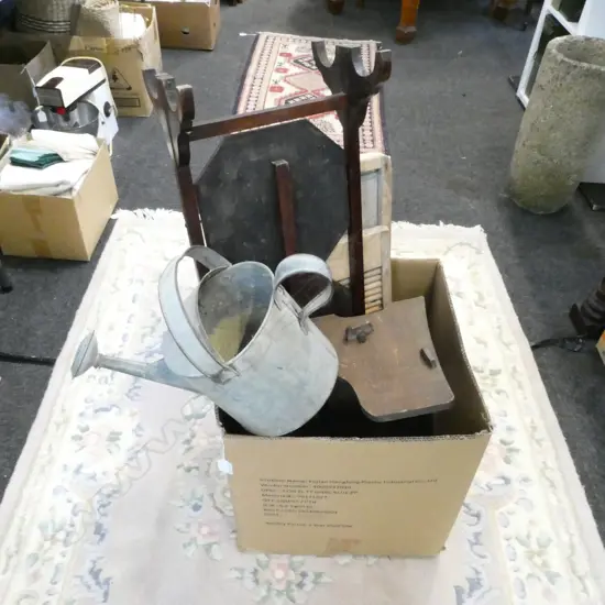 WATERING CAN, WOODEN WASHING BOARD, TEA STAND ETC