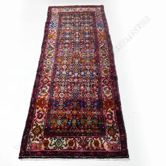 HAND KNOTTED WOOL PILE HAMADAN RUNNER, COLOUR BLEED, 2750 x 1020mm
