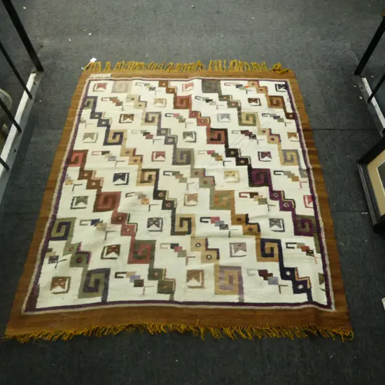 HAND WOVEN KELIM RUG CREAM & BROWNS  L1400 W1220MM