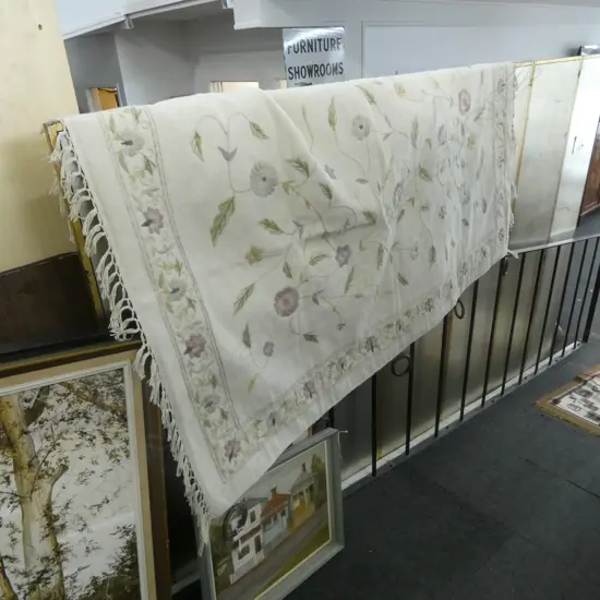 LG EMBROIDERED WALL HANGING w WOODEN RINGS (marked) l.1800 x 1170mm