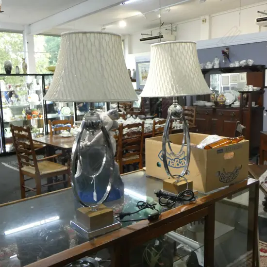 PR CHROME & WOOD TABLE LAMPS