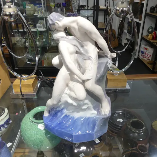 LARGE ROYAL COPENHAGEN 'WAVE AND ROCK (THE KISS)' FIGURE GROUP, BY THEODOR LUNDBERG, Model No.1132, H.460mm