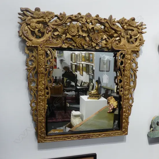 CHINESE CARVED PAINTED MIRROR 580 x 560mm