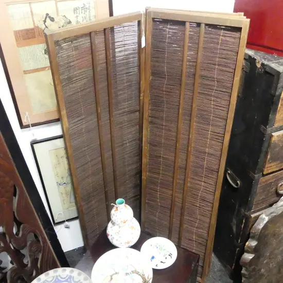 VINTAGE JAPANESE 4 long FINE CANE PANELS in wooden frames L.1160mm