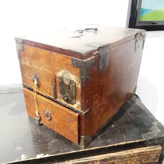VINTAGE JAPANESE SMALL SAFE CHEST 3 drawers lift top  L.340mm metal fittings