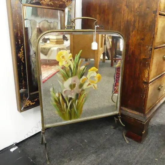 VICTORIAN PAINTED MIRROR FIRESCREEN 470 x 730mm