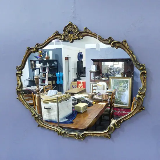 VINTAGE GOLD PAINTED FRAMED MIRROR, 760X640MM
