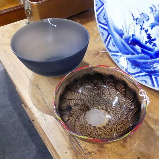 2 ART GLASS BOWLS 1 SIGNED GIOVANNI DIA 200MM