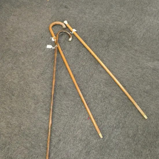 3 VINTAGE WALKING STICKS S/SILVER TOPS & BINDINGS