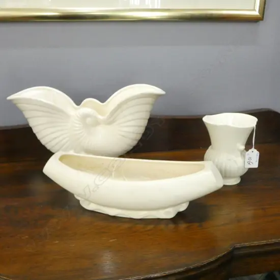 CROWN LYNN NAUTILUS VASE, CROWN LYNN TROUGH '801' & CROWN DEVON VASE