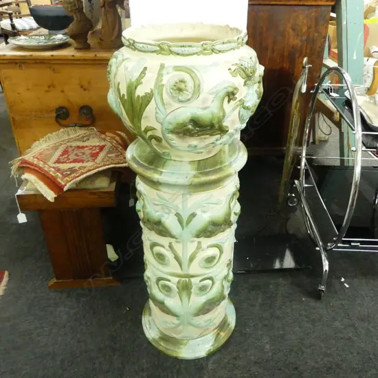 EDWARDIAN JARDINEER CRACKED ON  MATCHING STAND H930MM