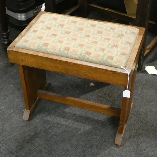 OAK STOOL w. NEEDLEWORK SEAT W.465mm