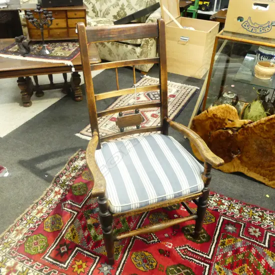 ANTIQUE LADDER BACK CHAIR w. CUSHION H.1100mm