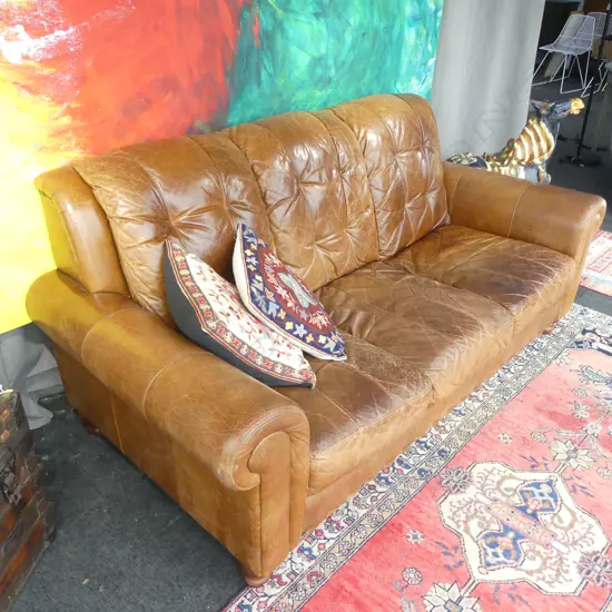 3 SEATER LEATHER SOFA 2050x1000x900mm some wear